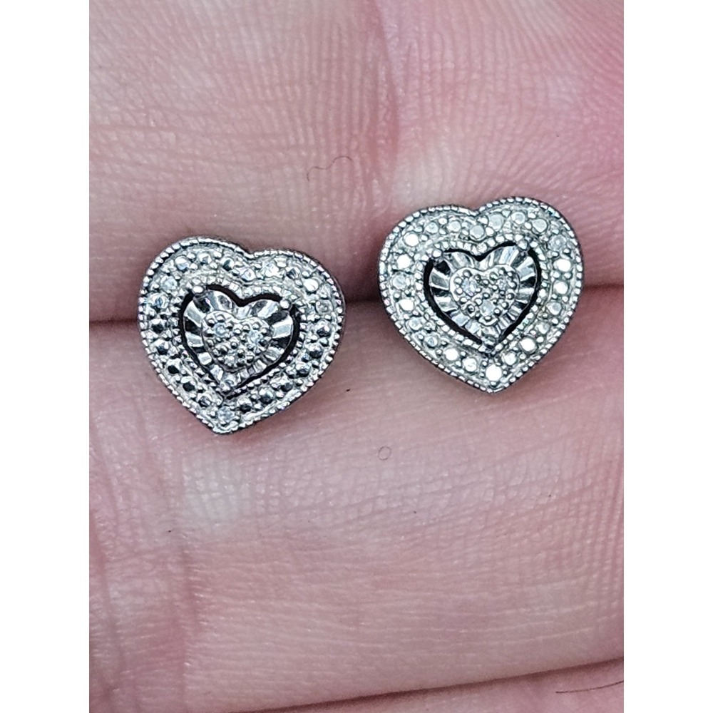 3D 925 Heart Earrings signed w/Star & E